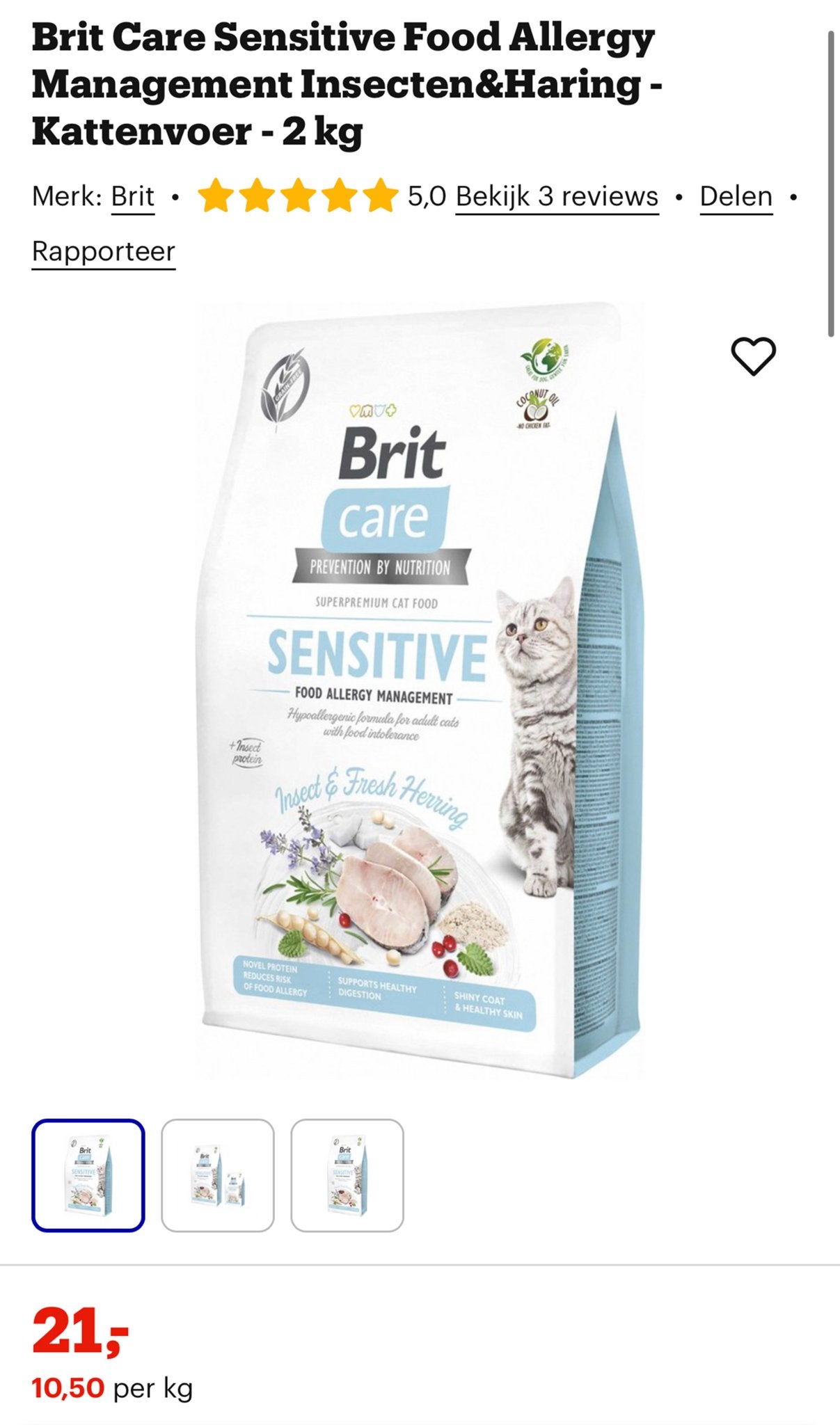 Brit Care Sensitive kattenvoer, Ophalen of Verzenden, Kat