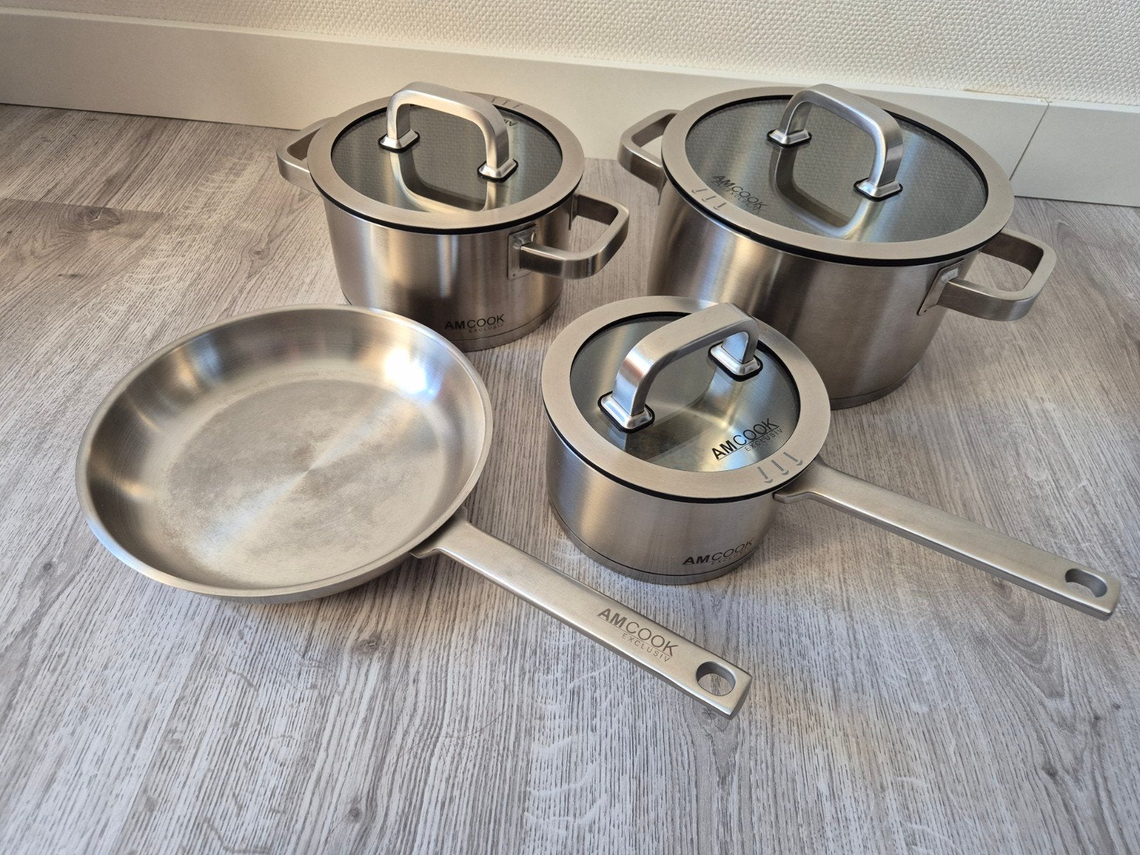 AMCOOK Exclusiv by Berghoff Pannenset Geschikt voor Inducti, Geschikt voor inductie, Pannenset, Ophalen of Verzenden, Zo goed als nieuw