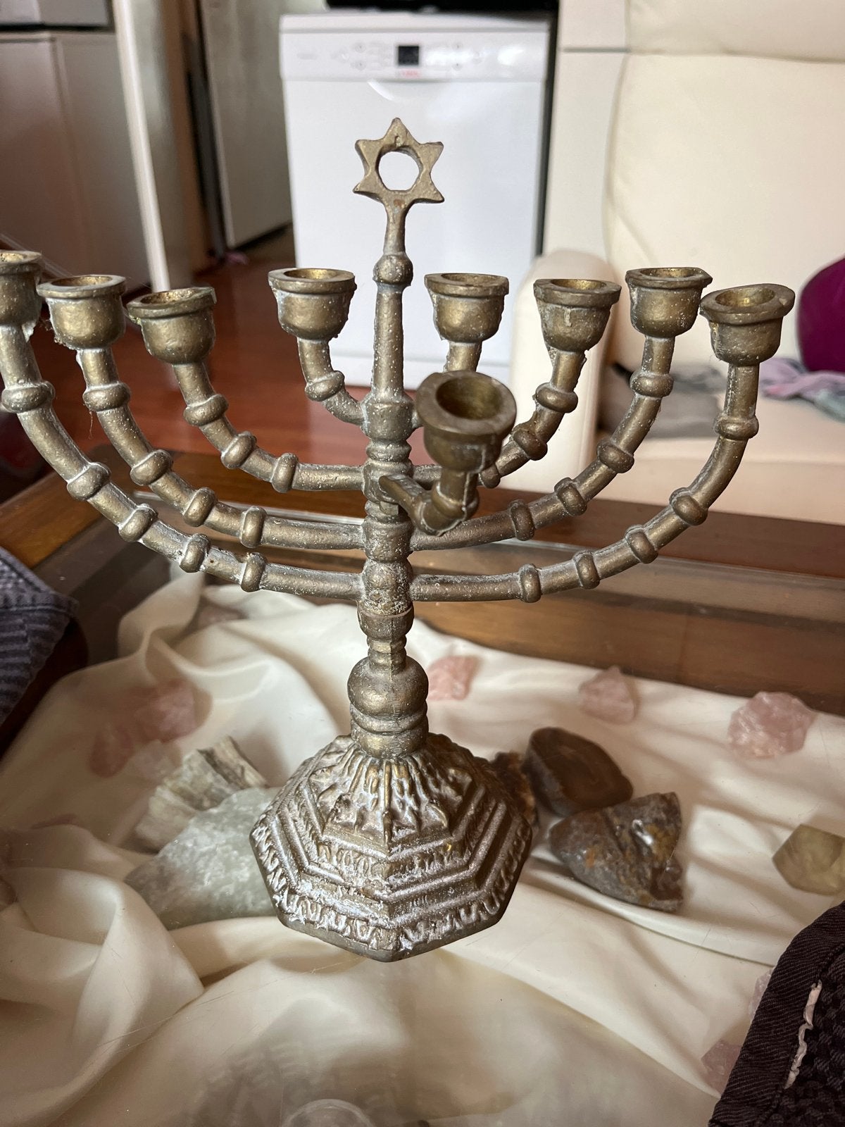 Antieke Messing Menora Kandelaar - Joods Ritueel, Ophalen of Verzenden, Koper of Brons