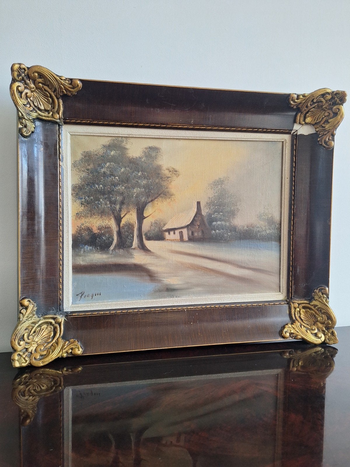 Set van 2 Schilderijen: Molen en Huisje aan het Water, Ingelijst, Doek, Ophalen of Verzenden, Landschap