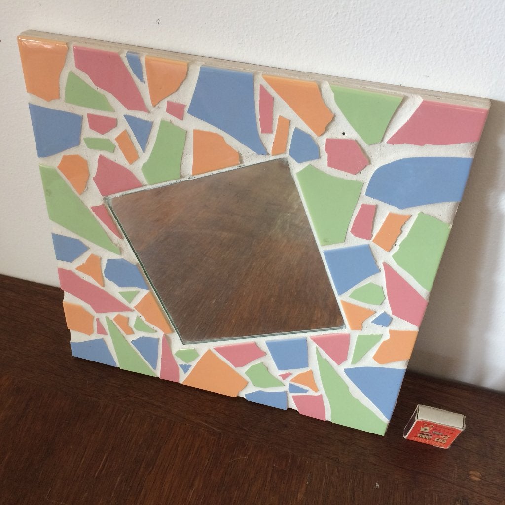 mozaïek steentjes pastelgroen roze oranje blauw spiegeltje, Huis en Inrichting, Woonaccessoires | Spiegels, Minder dan 50 cm, Vierkant