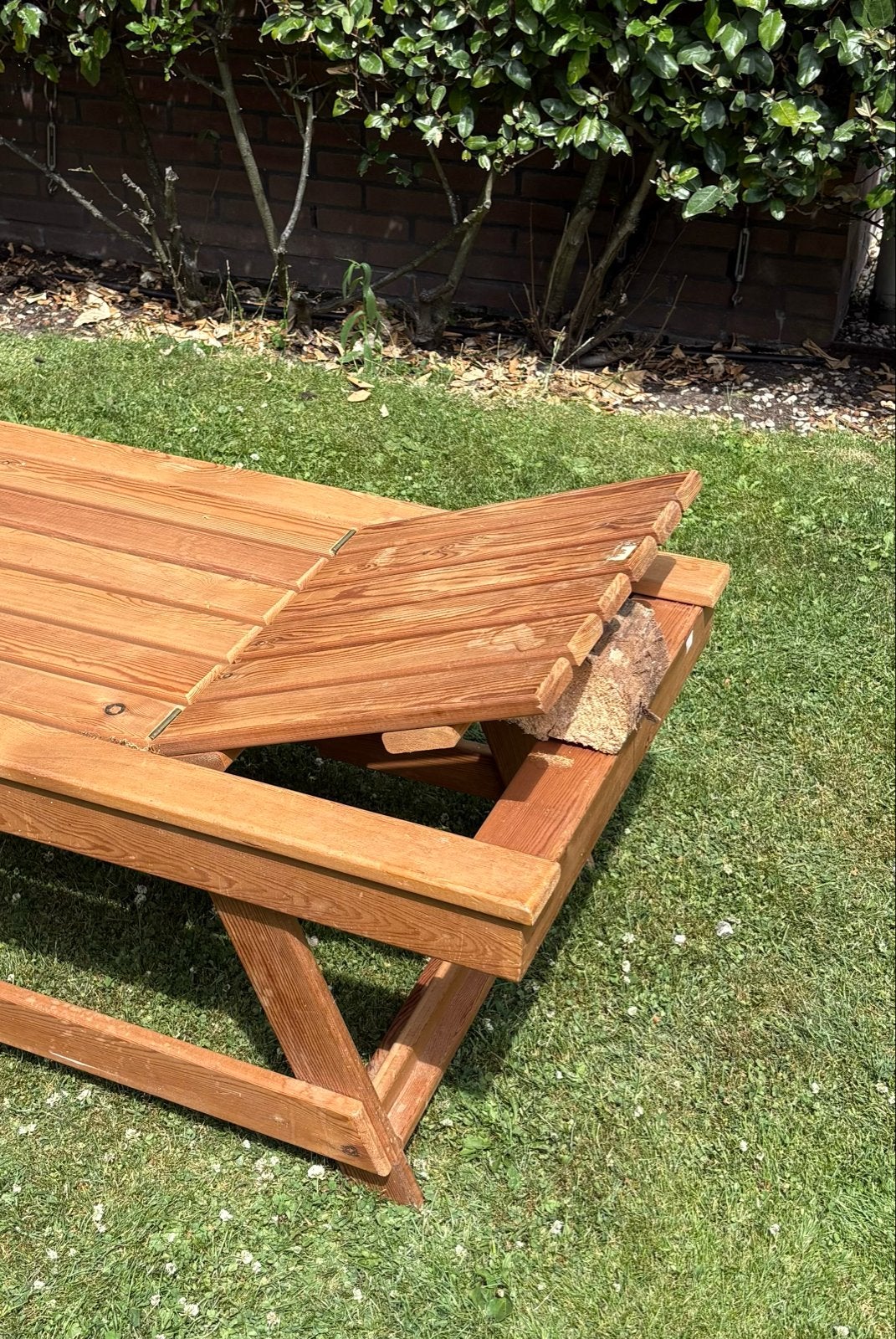 Houten ligbed verstelbaar voor tuin of terras, Ophalen, Gebruikt, Hout, Verstelbaar