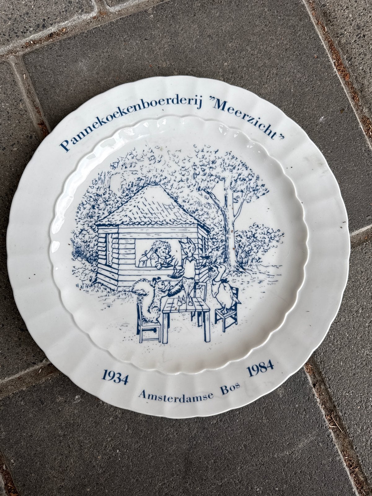 Vintage Pannenkoekenbord "Meerzicht" Amsterdams Bos 1934-198, Ophalen of Verzenden