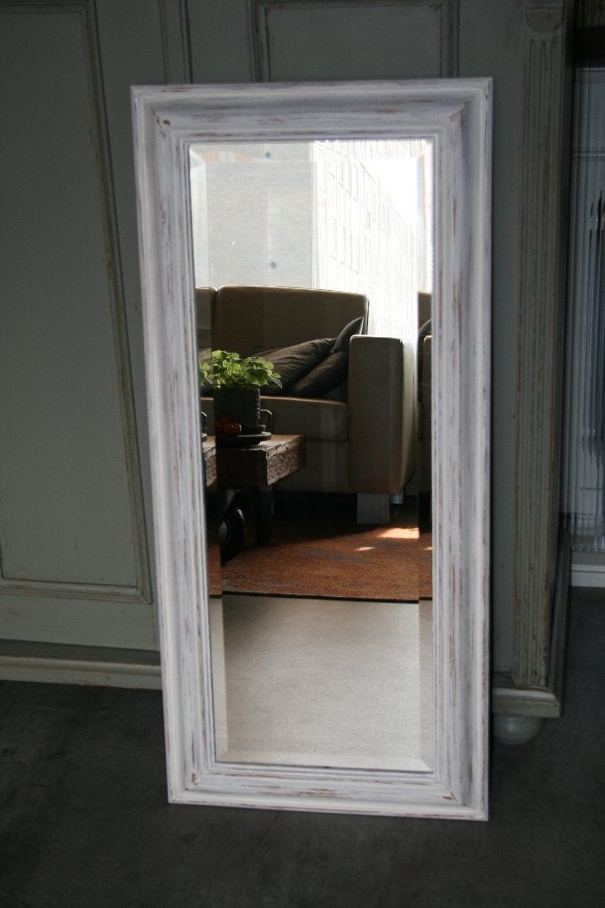 844 Langwerpige houten spiegel 43 x 93 cm Facet geslepen, Huis en Inrichting, Woonaccessoires | Spiegels, Ophalen, Minder dan 50 cm