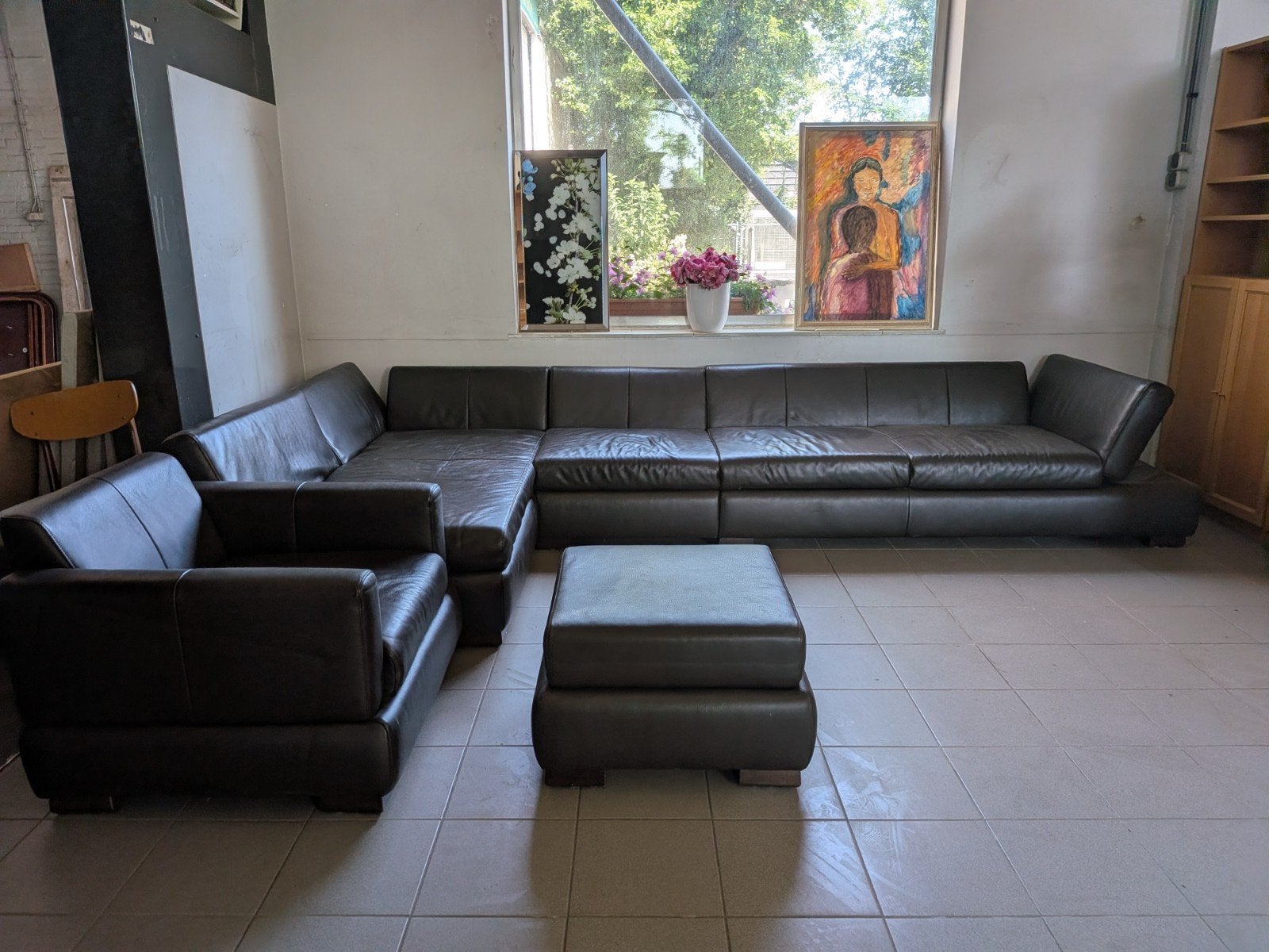 Schillig Design Hoekbank + Fauteuil + Hocker – Echt Leer, Huis en Inrichting, Modern, Comfortabel, 100 tot 125 cm, 300 cm of meer