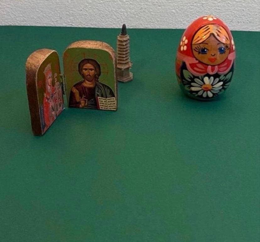 Vintage Religieuze Miniaturen: Icoon, Pagode & Matroesjka, Ophalen of Verzenden