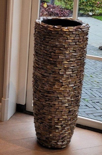 Schelpenvaas Eric kuster style, bruin/goud 90 cm hoog,, Ophalen, Bruin, 90 cm