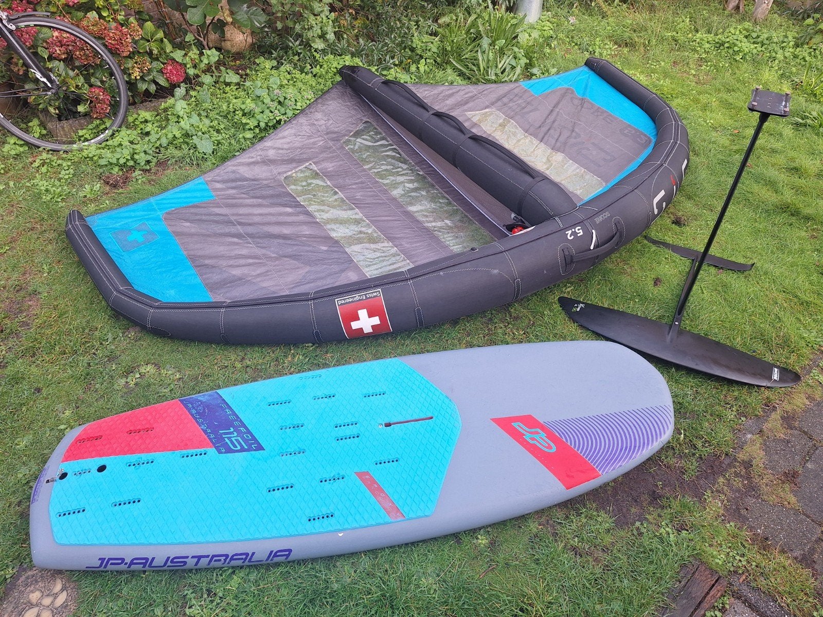 JP Wingfoil set. 115L, 5.2m2 Ensis, XL Gong foil 85 mast, Ophalen of Verzenden, Gebruikt, Wingsurfset
