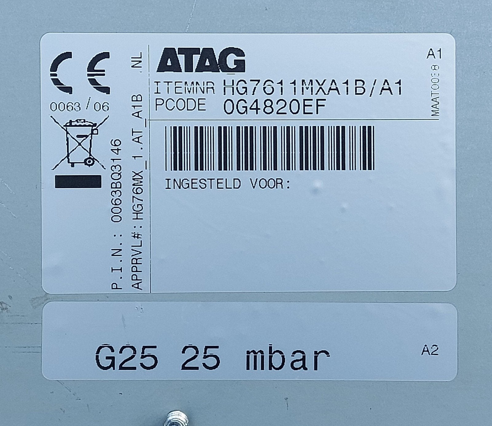 te koop: Gebruikte ATAG HG7611MXA1B/A1 Gasfornuis - 5 pits, Minder dan 85 cm, 60 cm of meer, Ophalen of Verzenden, Zo goed als nieuw