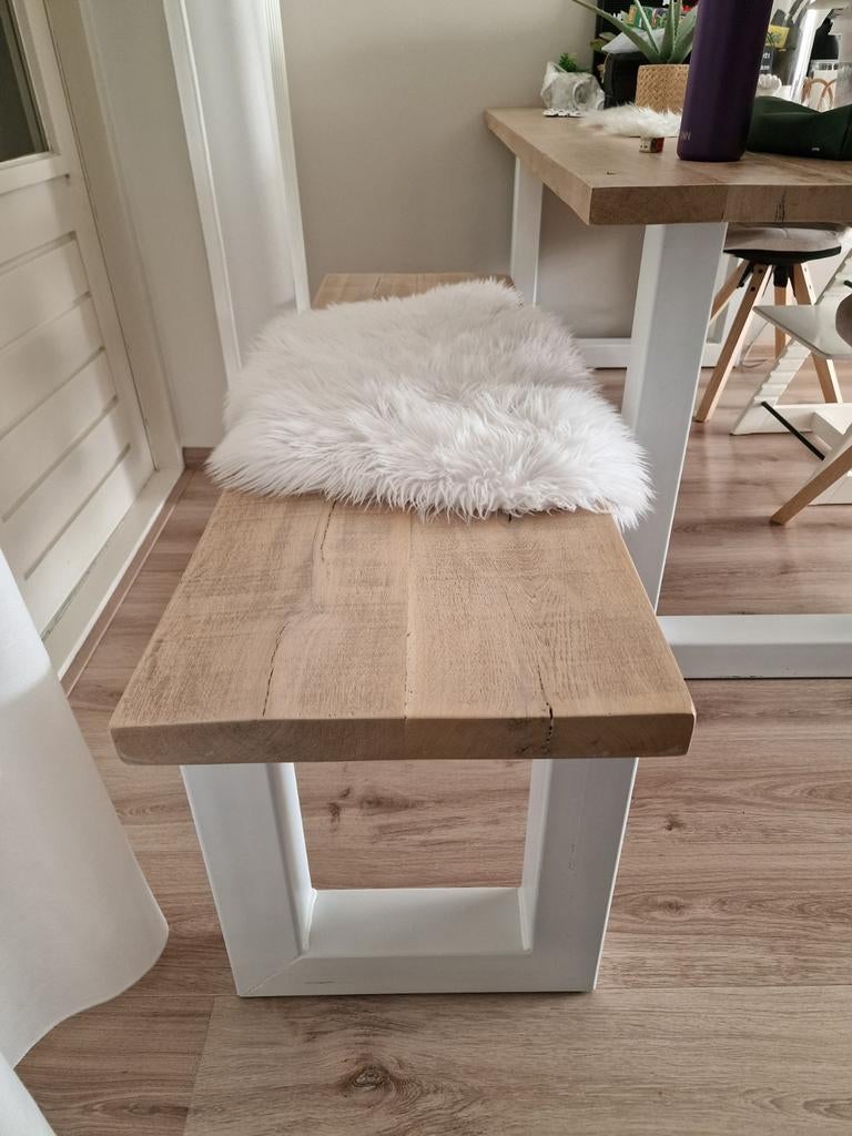 Mooie massieve bank met stalen poten, Ophalen, Zo goed als nieuw, Hout