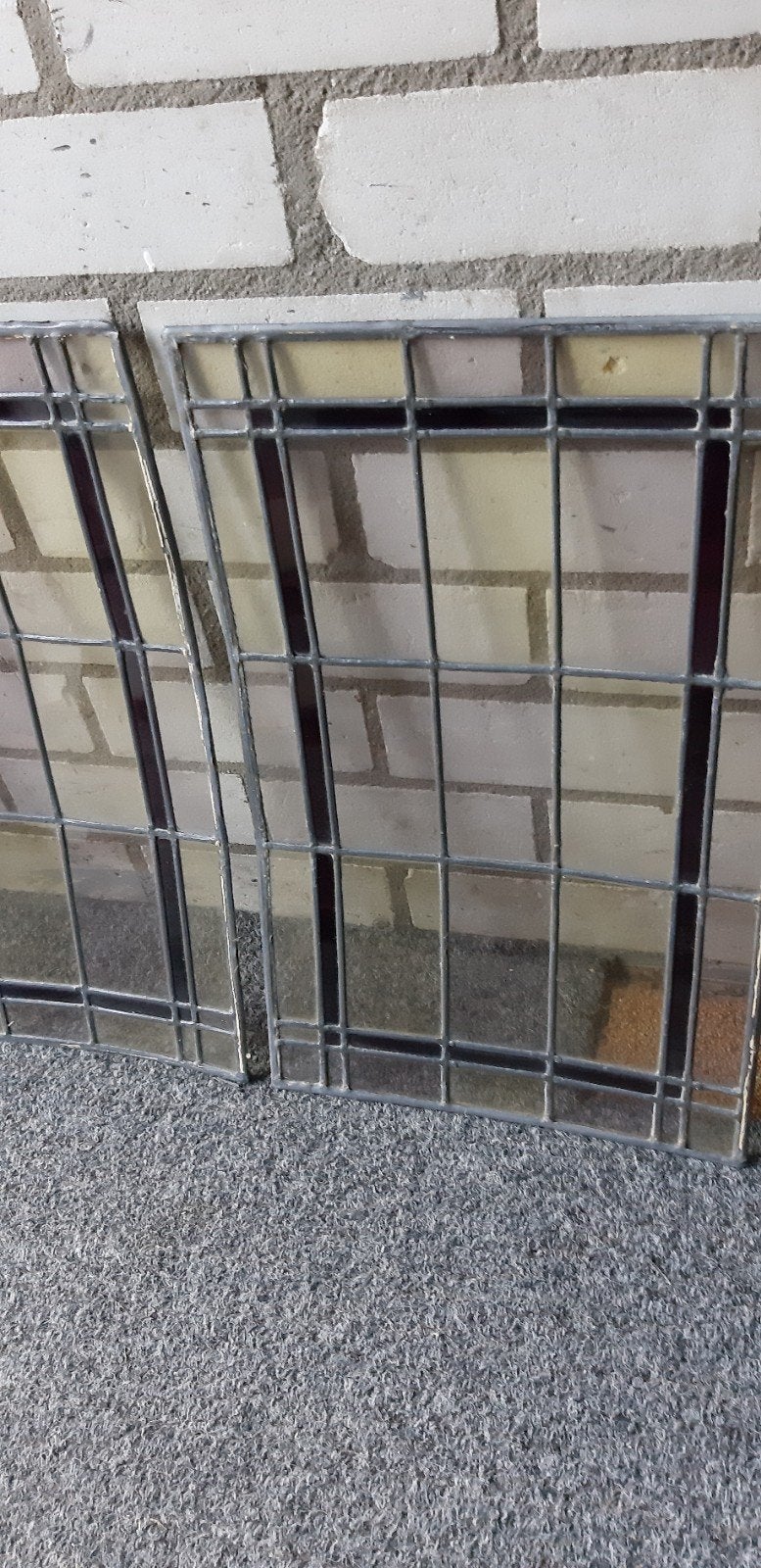 Set van 3 Glas in Lood Panelen - Gebruikt, Gebruikt, Minder dan 80 cm, Ophalen of Verzenden, Glasplaat