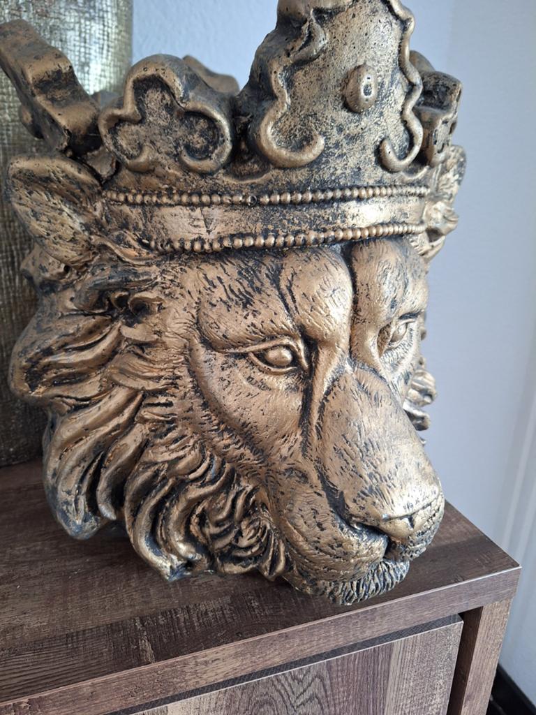 Gouden Leeuwenkop Bloempot met Kroon - Uniek Design, Overige materialen, Minder dan 50 cm, Gebruikt, Koninklijk, Barok, Decoratief