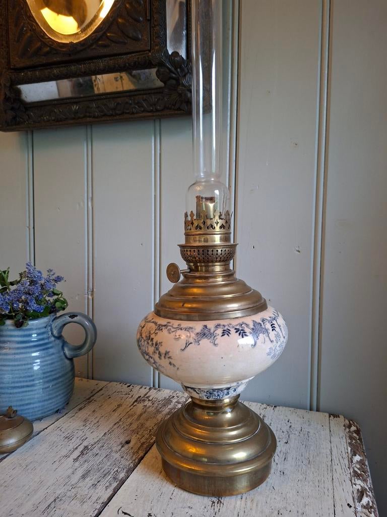 Grote antieke olielamp, Ophalen of Verzenden