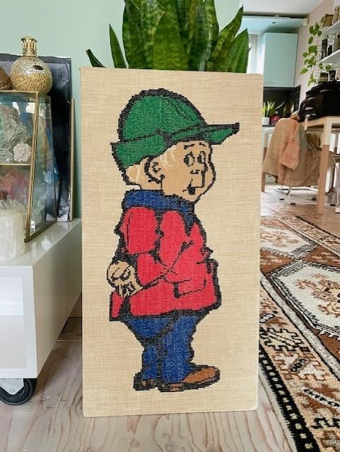 Groot vintage retro geborduurd schilderij voor kinderen, Groen, Vintage, Gebruikt, Ophalen of Verzenden