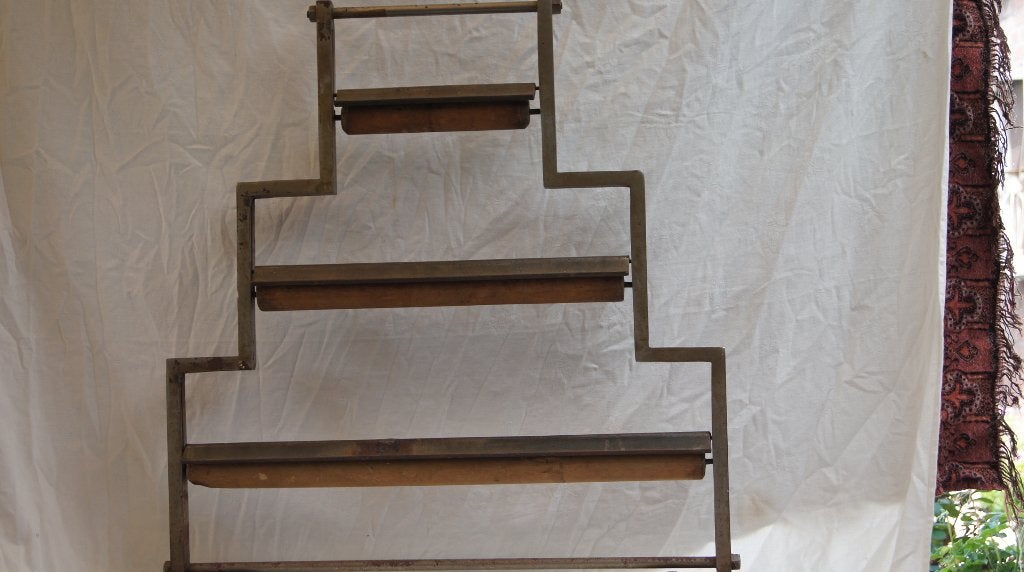 Vintage metalen rek met houten rollen voor inpak papier, Ophalen of Verzenden