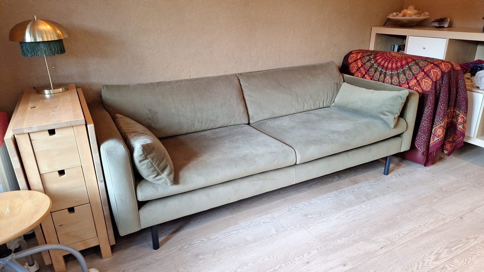 Comfortabele 3-zits bank in olijfgroen, Ophalen, Gebruikt, Driepersoons, 75 tot 100 cm