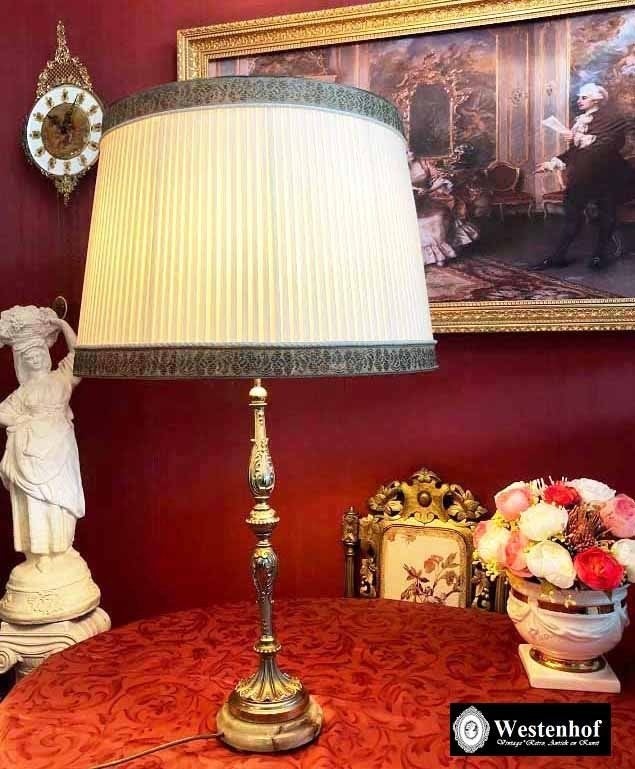 Groot brocante tafellamp / staande lamp antiek messing, Antiek en Kunst, Ophalen of Verzenden