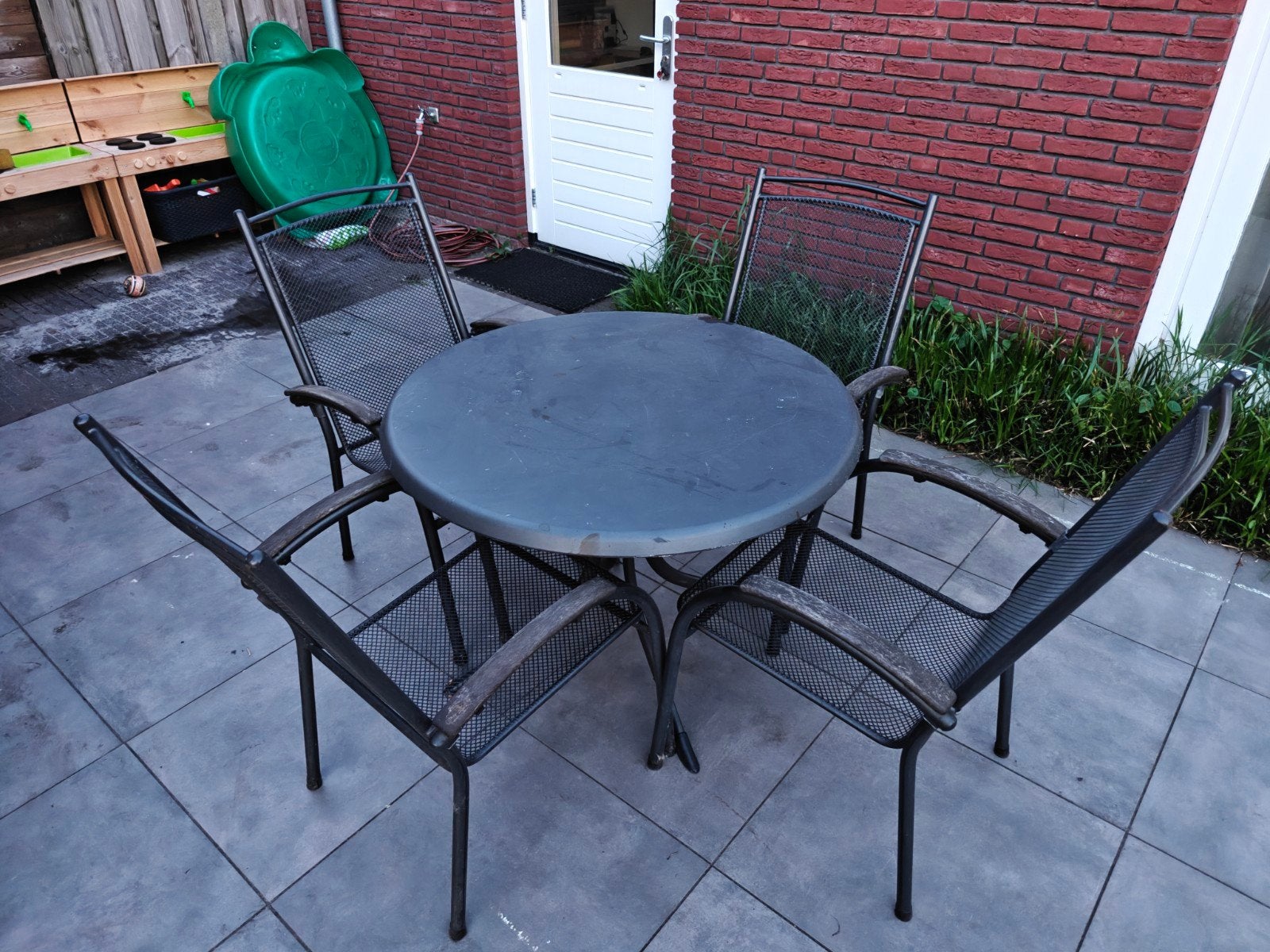 Kwalitatieve ronde tuinset + kussens, Tuin en Terras, Tuinsets en Loungesets, Ophalen, 4 zitplaatsen, Gebruikt, Tuinset