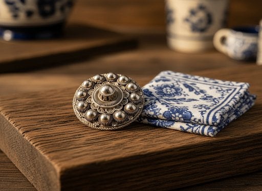 Zilveren Zeeuwse knop broche, Gebruikt, Info@zilverwebsite.nl, Verzenden, Minder dan 4 cm