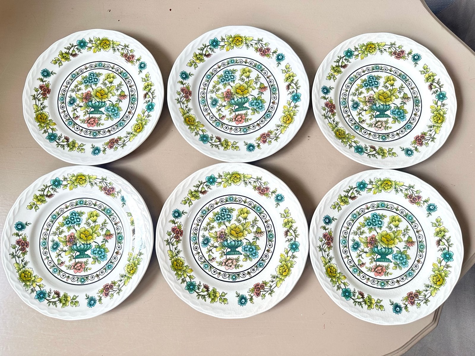 6 Grindley England gebaksbordjes - Vintage bloemmotief, Ophalen of Verzenden