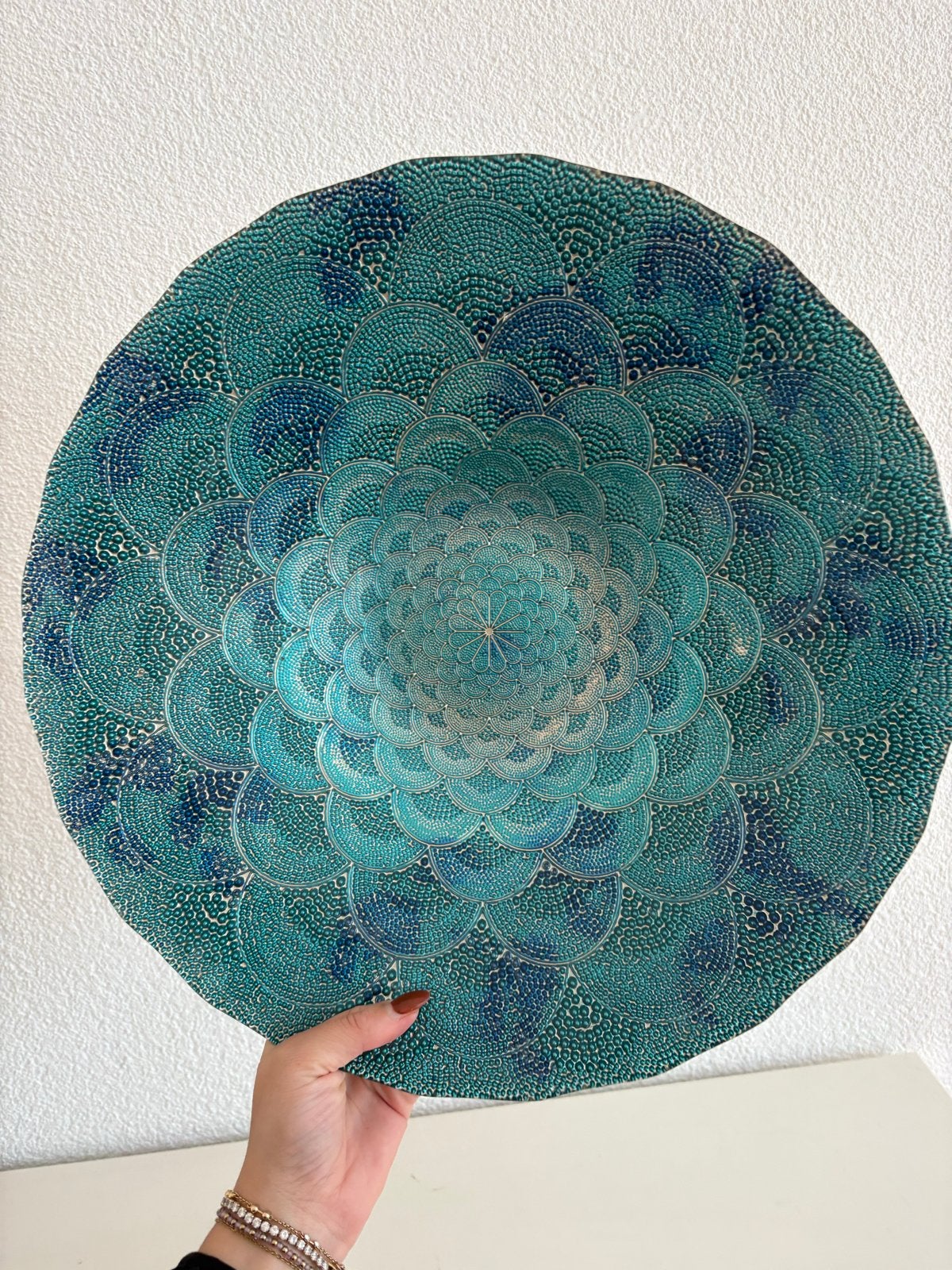 Grote Fruitschaal met Mandala Patroon - Turquoise, Ophalen