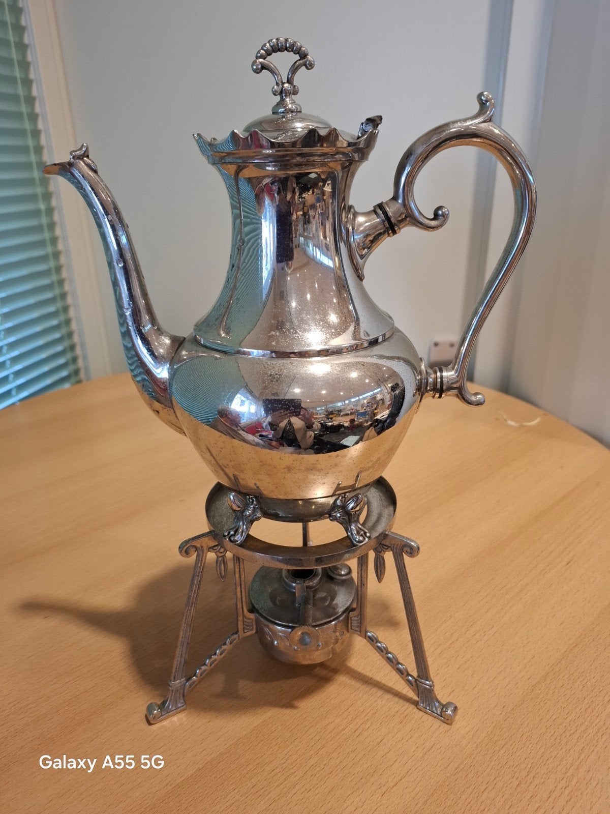 Antieke verzilverde koffiekan met brander, Ophalen of Verzenden