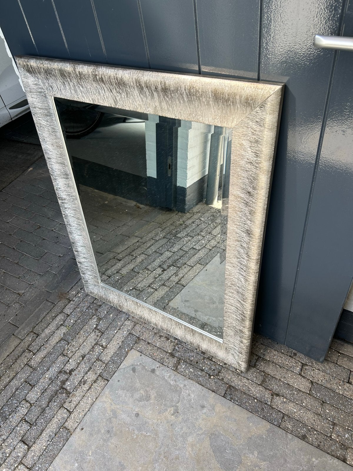 Spiegel 100x80 cm met zilverkleurige lijst, Ophalen, Gebruikt, 100 tot 125 cm, Minder dan 100 cm
