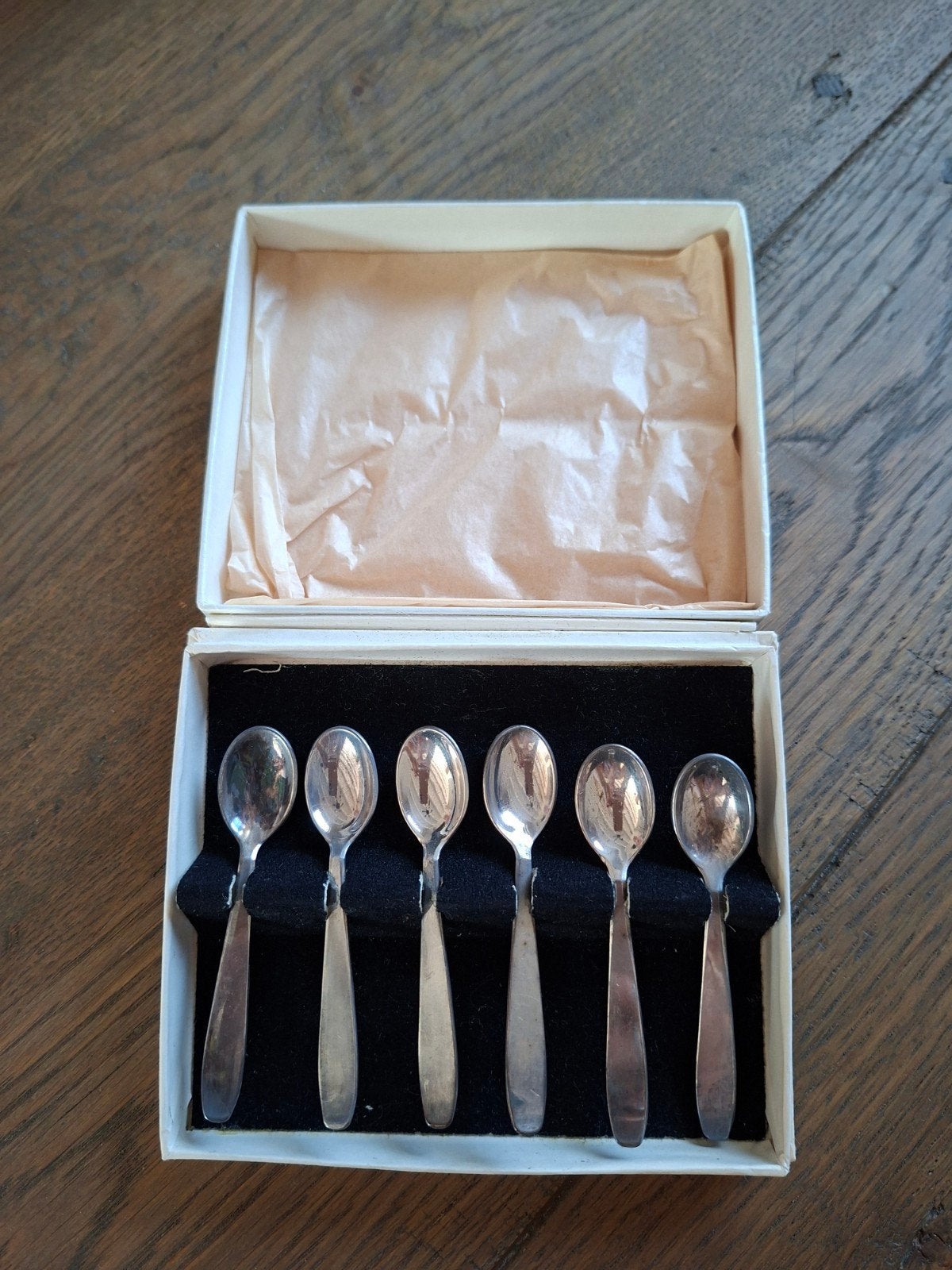 Set van 6 vintage lepeltjes in originele doos, Ophalen of Verzenden