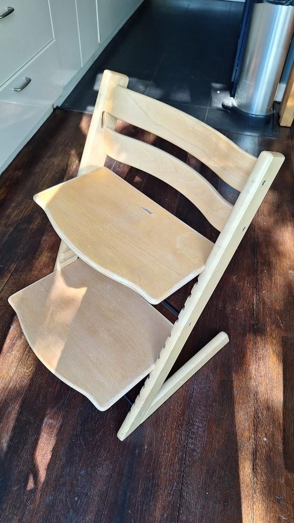 triptrap stoel. Merk Stokke in originele houtkleur, Ophalen, Gebruikt, Meegroeistoel, Aanschuifbaar