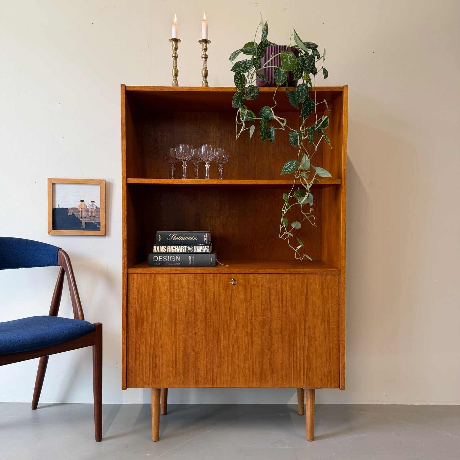 Vintage (boeken)kastje, teak, Deens, Gebruikt, ., 100 tot 150 cm, .