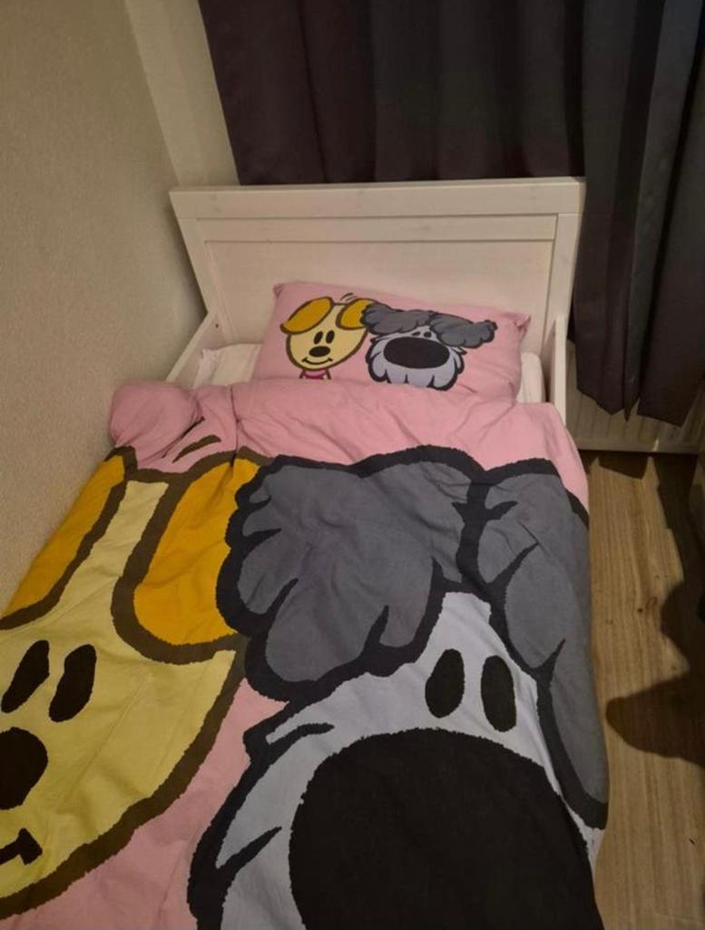 Kinderbed 1 persoon exclusief beddengoed, Kinderen en Baby's, Kinderkamer | Beddengoed, Zo goed als nieuw, Dekbedovertrek, Wit