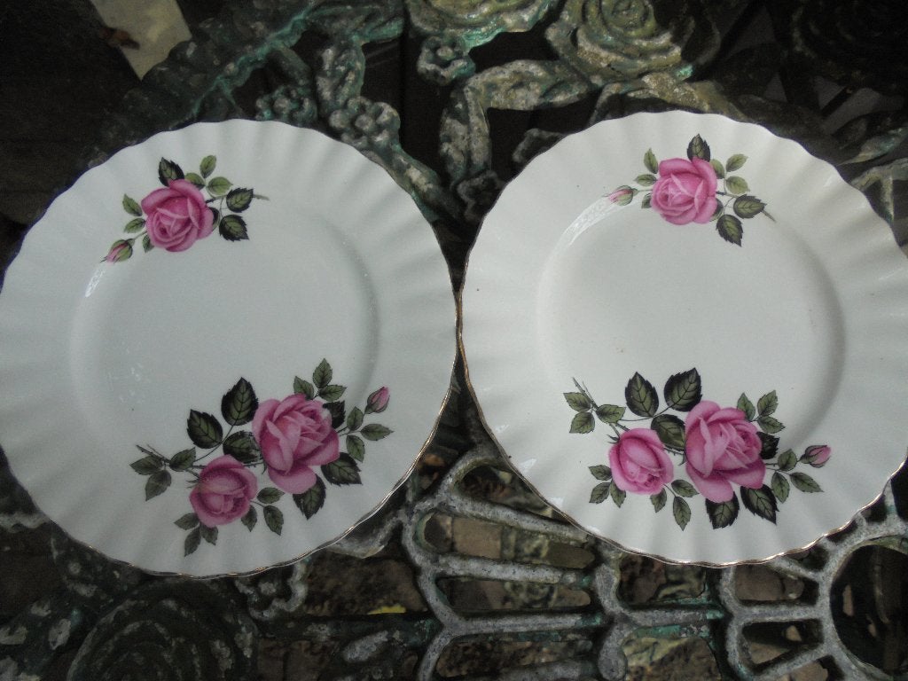 2 x Engels Gebaksbordje met grote roze roosjes, Ophalen of Verzenden