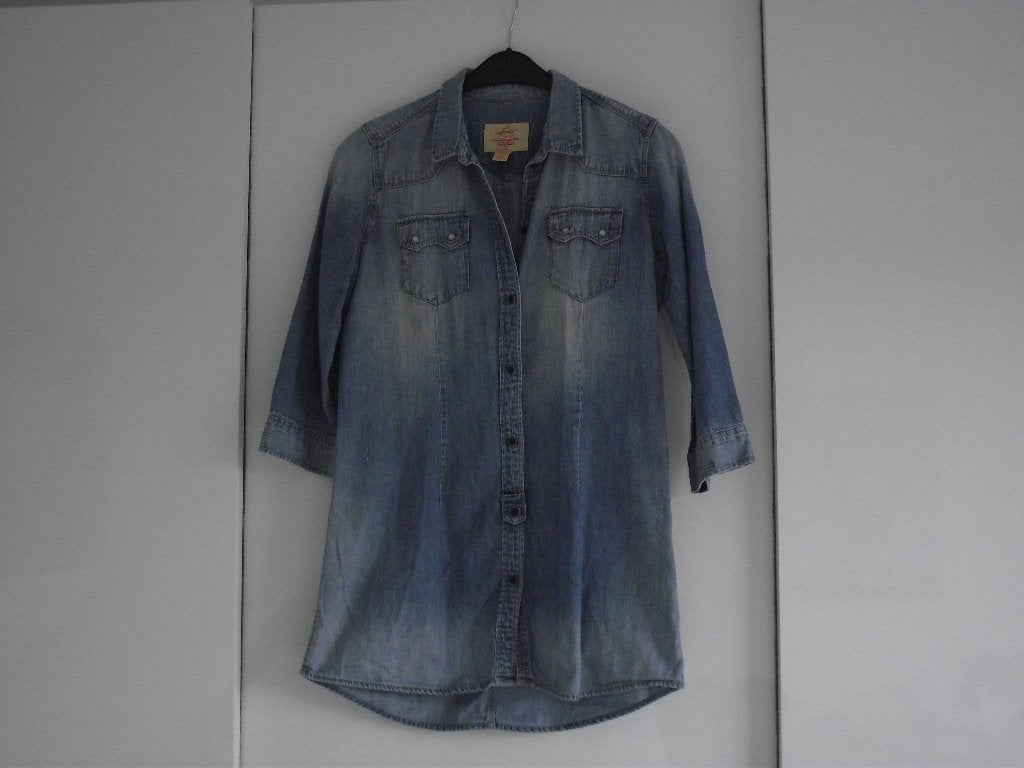 blauw Levis denim spijker blouse jurk 3/4 mouw L 82 cm M, Maat 38/40 (M), Blauw, Ophalen of Verzenden, Zo goed als nieuw