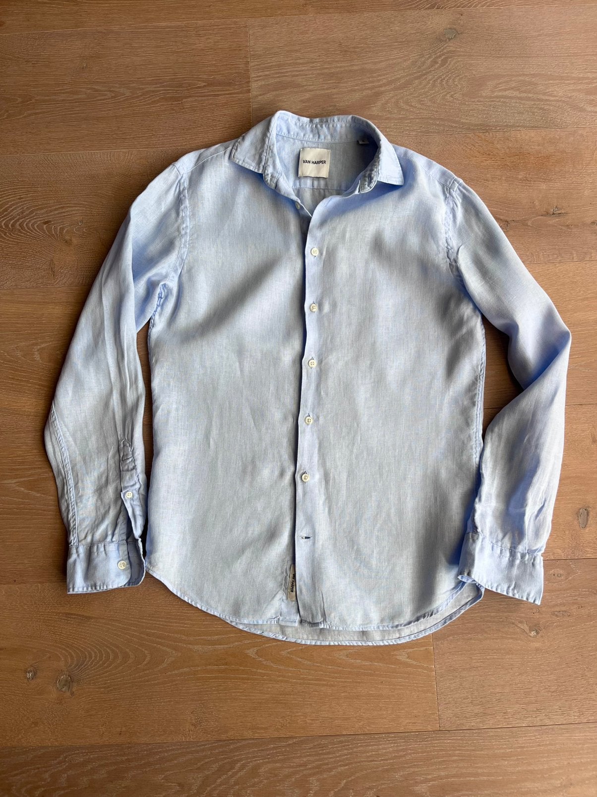 100% Linnen overhemd, licht blauw S, Kleding | Heren, Overhemden, Ophalen of Verzenden, Zo goed als nieuw, Blauw, Halswijdte 38 (S) of kleiner