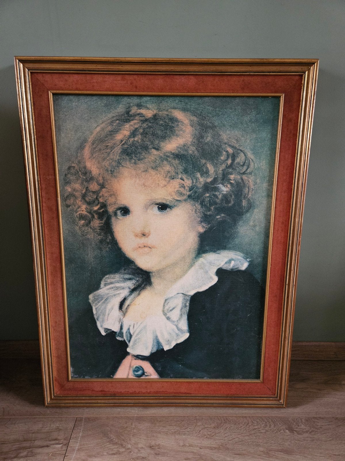 Vintage prent Jean-Baptiste Greuze in gouden lijst, groot!, Ophalen, Klassiek, Portret of Personen