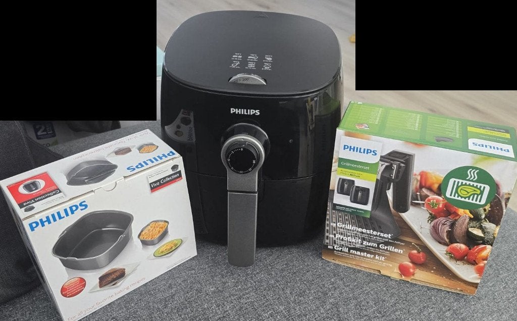Philips Airfryer HD9721 zwart met bak- en grill pan, Ophalen, Gebruikt, Airfryer, 750 t/m 999 gram