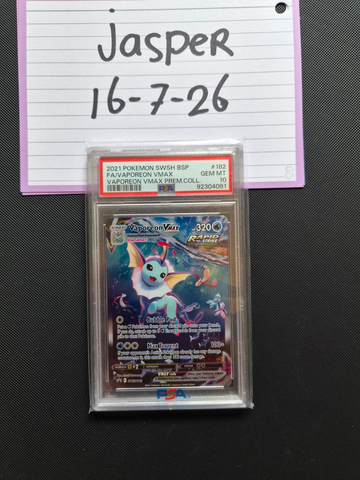 Vaporeon 182 PSA10 Evolving Skies Promo, Ophalen of Verzenden, Zo goed als nieuw