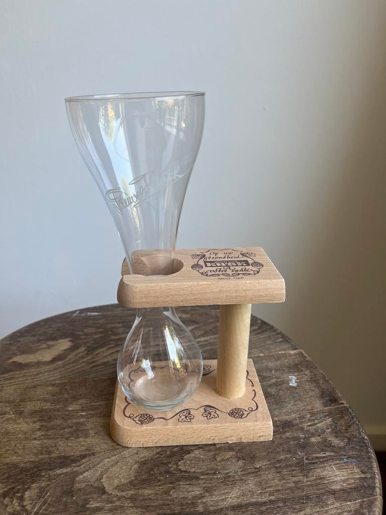 Kwak bierglas met houten standaard - Nieuwstaat, Ophalen, Zo goed als nieuw, Overige merken, Glas