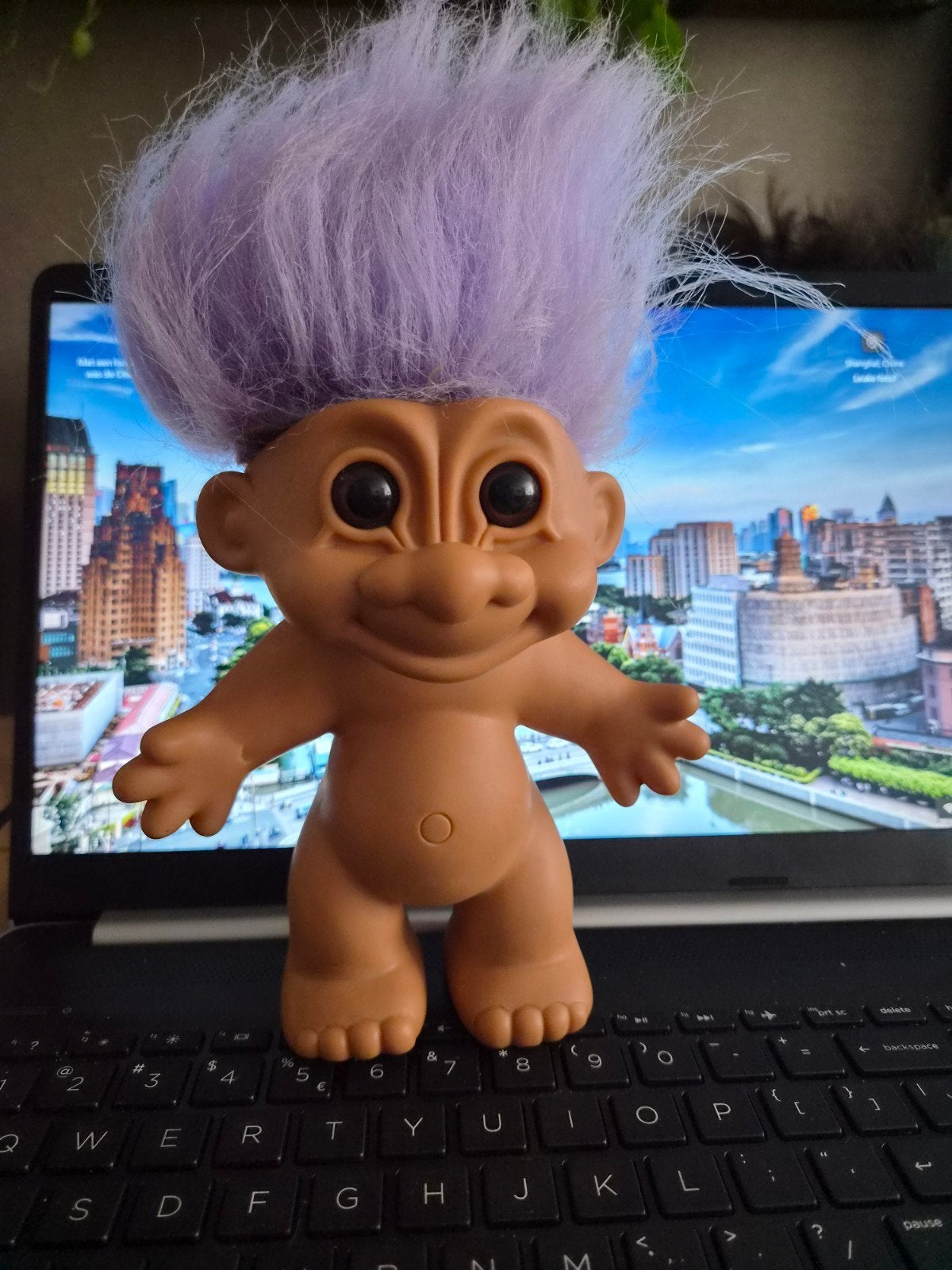 Vintage Troll uit de jaren '90 met paars haar, Ophalen of Verzenden