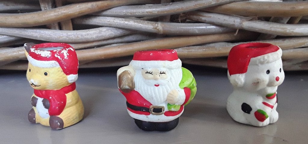 3x vintage - retro kaarsenhouders - kaarsenhoudertjes kerst, Ophalen of Verzenden, Gebruikt