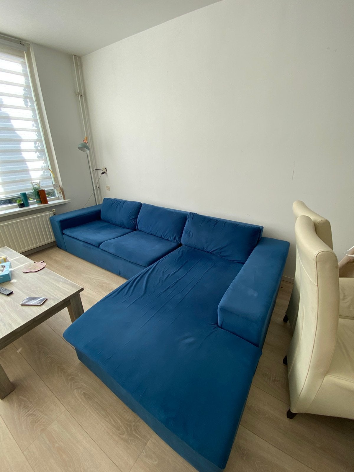Hoekbank / Slaapbank – Blauw – ca. 310 cm, Ophalen, Zo goed als nieuw, Tweepersoons, Blauw
