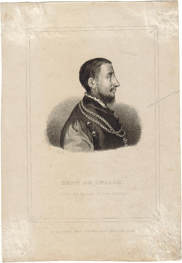 portretlitho "René de Chalon Comte de Nassau Prince d'Orange, Antiek en Kunst, Ophalen