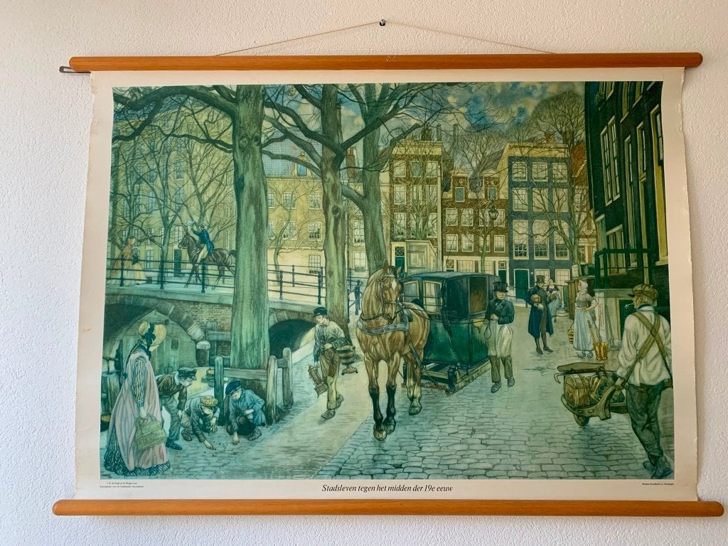Schoolplaat Isings -Stadsleven tegen het midden der 19e eeuw, Ophalen of Verzenden, Geschiedenis