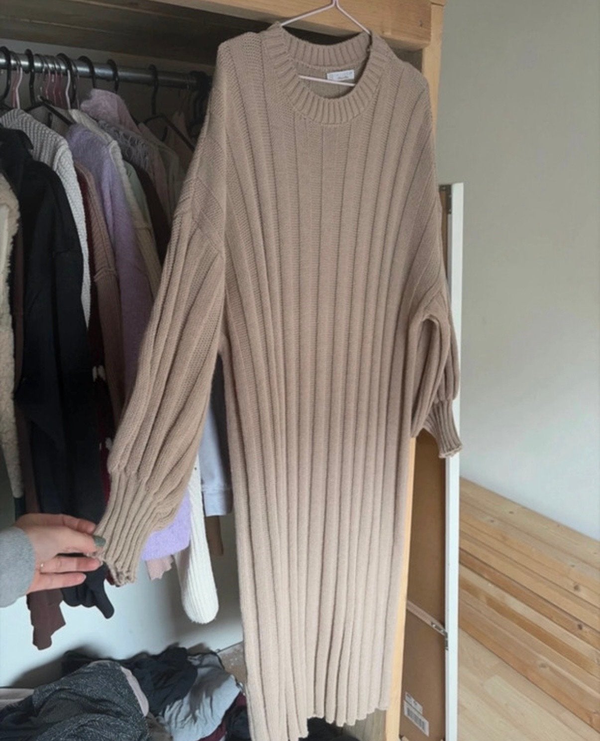 Mooie gebreide jurk van Imicoco, Maat 38/40 (M), Verzenden, Beige, Zo goed als nieuw