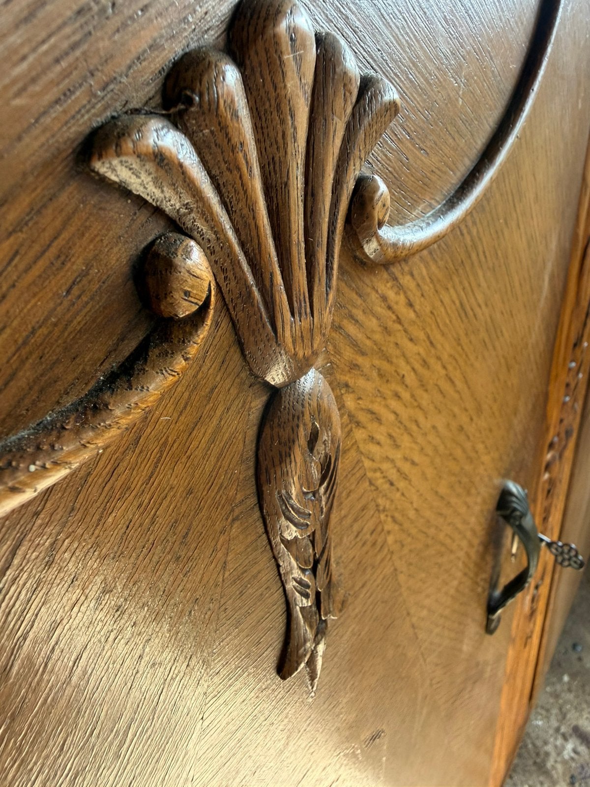 Vintage houten dressoir met marmeren blad, Ophalen, Gebruikt, 100 tot 150 cm, Met lade(s)