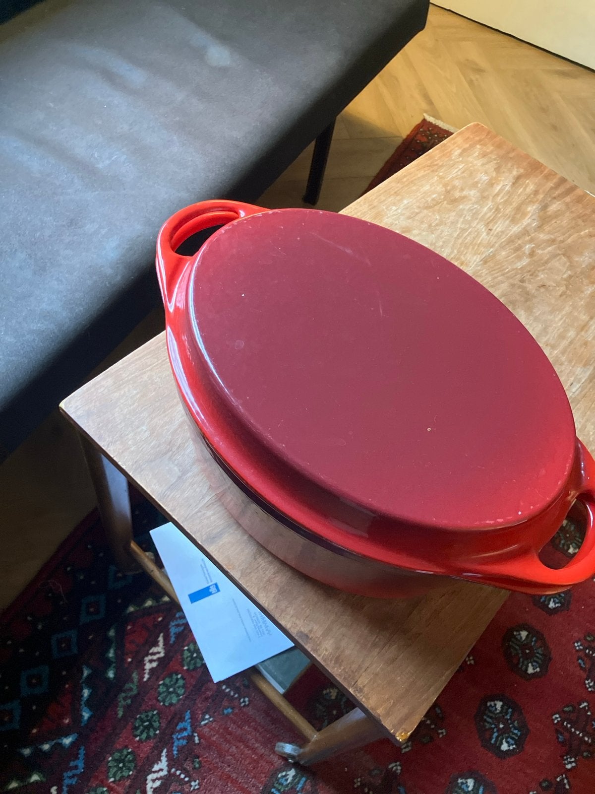 Cousances (Le Creuset) braadpan met grill - rood, gietijzer, Ophalen, Gebruikt, Met deksel, Le Creuset