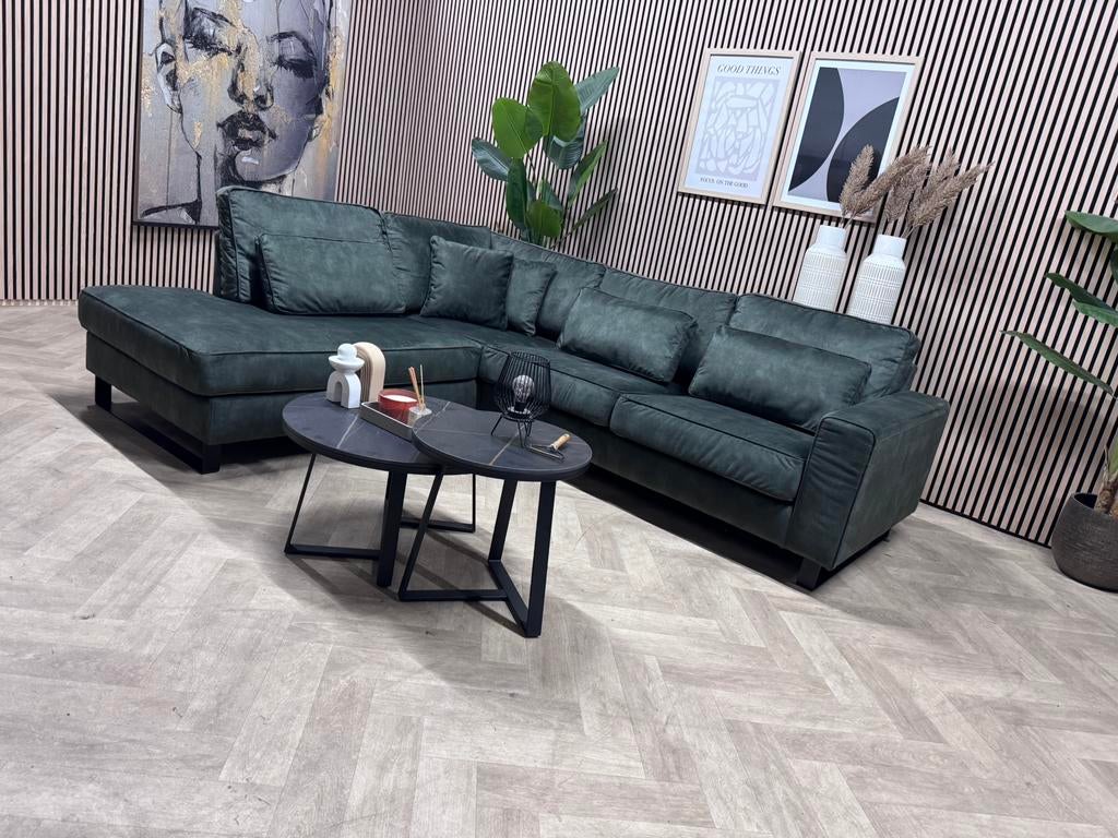 Hippe Velvet Velours Hoekbank - Groen - 263 x 220