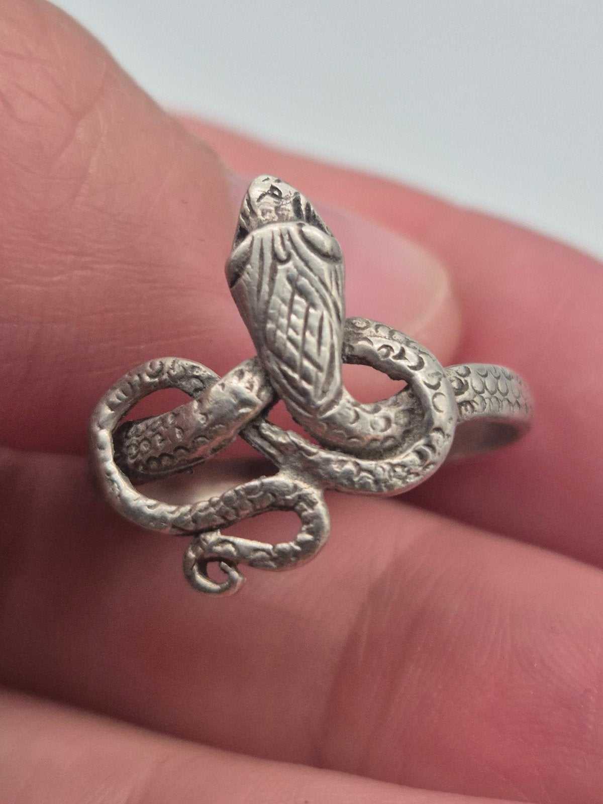 Mooie oude zilveren slang ring 925 - maat 18.5, Sieraden, Tassen en Uiterlijk, Ringen, 18 tot 19, Gebruikt, Verzenden, Dame