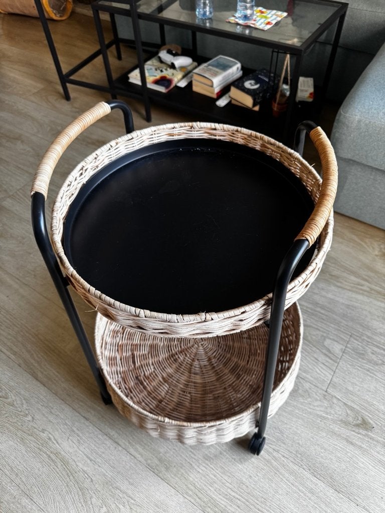 IKEA LUBBAN trolley / bijzettafel rotan, Ophalen, Overige materialen, Minder dan 55 cm, Gebruikt