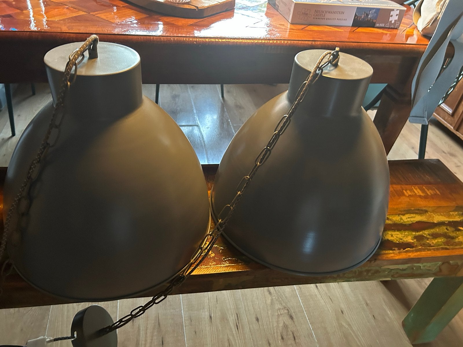 Set van 2 industriële hanglampen, grijs, Ophalen, Gebruikt, Metaal, E27 (groot)